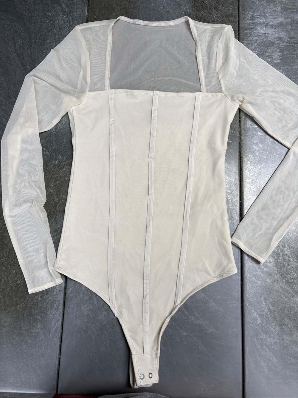 Abercrombie & Fitch Cream Long-Sleeve Mesh Bodysuit